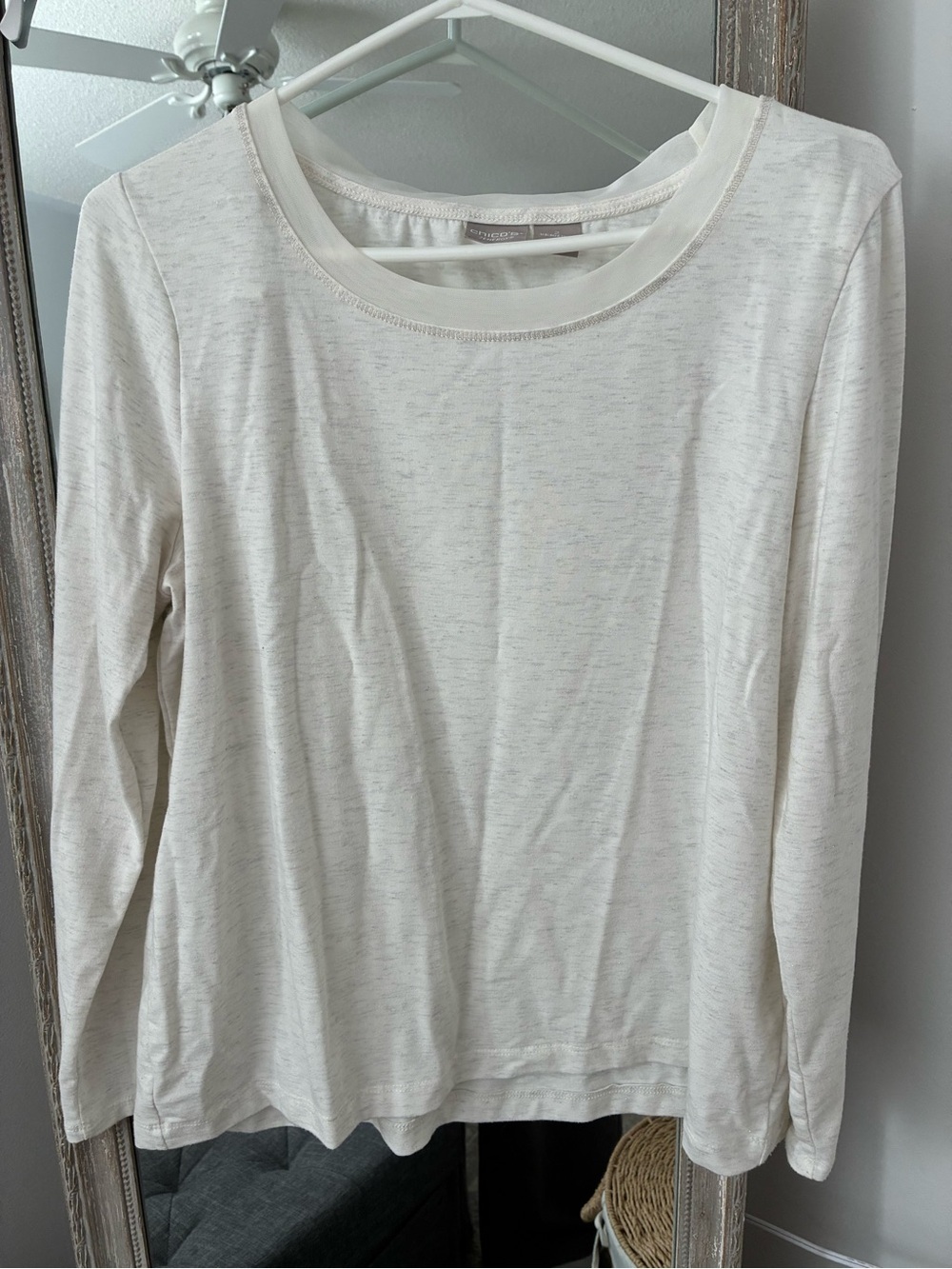 Chico's Lightweight Long-Sleeve Crewneck Top in Soft Cream